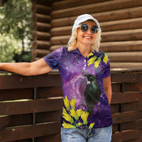 New Zealand Tui Bird Matariki Women Polo Shirt Kowhai Flower Silver Fern Galaxy Maori Pattern LT22 - Polynesian Pride