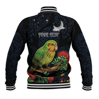 New Zealand Kakapo Matariki Personalised Baseball Jacket Pohutukawa Flower Galaxy Maori Pattern