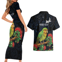 New Zealand Kakapo Matariki Personalised Couples Matching Short Sleeve Bodycon Dress and Hawaiian Shirt Pohutukawa Flower Galaxy Maori Pattern LT22 - Polynesian Pride