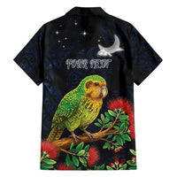 New Zealand Kakapo Matariki Personalised Family Matching Off The Shoulder Long Sleeve Dress and Hawaiian Shirt Pohutukawa Flower Galaxy Maori Pattern LT22 - Polynesian Pride