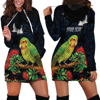 New Zealand Kakapo Matariki Personalised Hoodie Dress Pohutukawa Flower Galaxy Maori Pattern