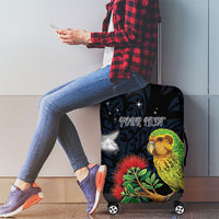New Zealand Kakapo Matariki Personalised Luggage Cover Pohutukawa Flower Galaxy Maori Pattern