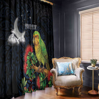 New Zealand Kakapo Matariki Personalised Window Curtain Pohutukawa Flower Galaxy Maori Pattern