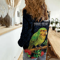New Zealand Kakapo Matariki Personalised Women Casual Shirt Pohutukawa Flower Galaxy Maori Pattern