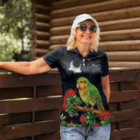 New Zealand Kakapo Matariki Personalised Women Polo Shirt Pohutukawa Flower Galaxy Maori Pattern