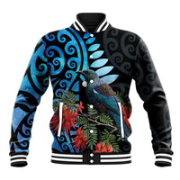 Tui Bird Kakabeak New Zealand Baseball Jacket Clianthus Galaxy Maori Koru Pattern