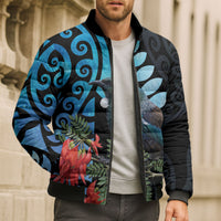 Tui Bird Kakabeak New Zealand Bomber Puffer Jacket Clianthus Galaxy Maori Koru Pattern