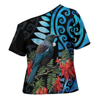 Tui Bird Kakabeak New Zealand Cross Shoulder Shirt Clianthus Galaxy Maori Koru Pattern