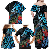 Tui Bird Kakabeak New Zealand Family Matching Off Shoulder Maxi Dress and Hawaiian Shirt Clianthus Galaxy Maori Koru Pattern LT22 - Polynesian Pride