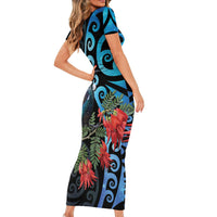 Tui Bird Kakabeak New Zealand Family Matching Short Sleeve Bodycon Dress and Hawaiian Shirt Clianthus Galaxy Maori Koru Pattern LT22 - Polynesian Pride