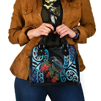 Tui Bird Kakabeak New Zealand Shoulder Handbag Clianthus Galaxy Maori Koru Pattern