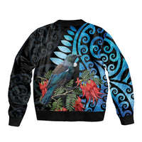 Tui Bird Kakabeak New Zealand Sleeve Zip Bomber Jacket Clianthus Galaxy Maori Koru Pattern
