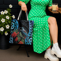 Tui Bird Kakabeak New Zealand Tote Bag Clianthus Galaxy Maori Koru Pattern