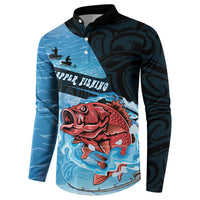 Personalised Snapper Fishing New Zealand Button Sweatshirt Tamure Fish Hook Maori Pattern
