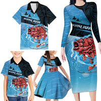 Personalised Snapper Fishing New Zealand Family Matching Long Sleeve Bodycon Dress and Hawaiian Shirt Tamure Fish Hook Maori Pattern LT22 - Polynesian Pride