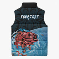 Personalised Snapper Fishing New Zealand Sleeveless Puffer Jacket Tamure Fish Hook Maori Pattern