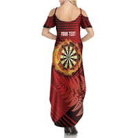 Personalised Darts New Zealand Family Matching Summer Maxi Dress and Hawaiian Shirt Silver Fern Red Color LT22 - Polynesian Pride