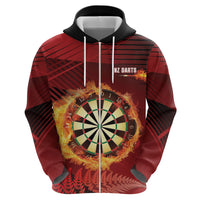 Personalised Darts New Zealand Zip Hoodie Silver Fern Red Color