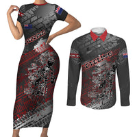Personalised Cycling New Zealand Couples Matching Short Sleeve Bodycon Dress and Long Sleeve Button Shirt Aotearoa Pride Sportswear LT22 Red - Polynesian Pride