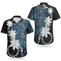 Cook Islands Maori Language Week Couples Matching Off Shoulder Maxi Dress and Hawaiian Shirt Tiare Maori Kuki Airani Blue Pattern