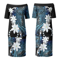 Cook Islands Maori Language Week Family Matching Puletasi and Hawaiian Shirt Tiare Maori Kuki Airani Blue Pattern