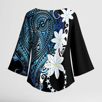 Cook Islands Maori Language Week Kimono Sleeve Blouse Tiare Maori Kuki Airani Blue Pattern