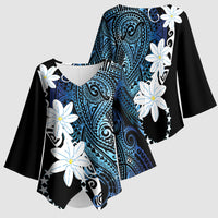 Cook Islands Maori Language Week Kimono Sleeve Blouse Tiare Maori Kuki Airani Blue Pattern