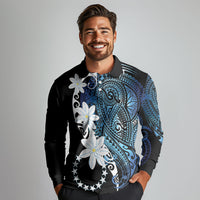 Cook Islands Maori Language Week Long Sleeve Polo Shirt Tiare Maori Kuki Airani Blue Pattern
