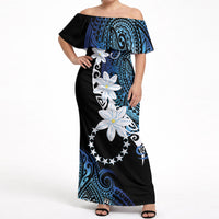 Cook Islands Maori Language Week Off Shoulder Maxi Dress Tiare Maori Kuki Airani Blue Pattern