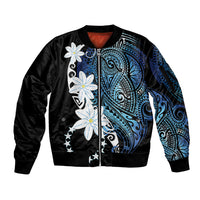 Cook Islands Maori Language Week Sleeve Zip Bomber Jacket Tiare Maori Kuki Airani Blue Pattern
