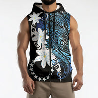 Cook Islands Maori Language Week Sleeveless Zip Hoodie Tiare Maori Kuki Airani Blue Pattern