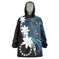 Cook Islands Maori Language Week Wearable Blanket Hoodie Tiare Maori Kuki Airani Blue Pattern