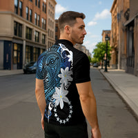 Cook Islands Maori Language Week Zipper Polo Shirt Tiare Maori Kuki Airani Blue Pattern