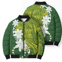 Cook Islands Maori Language Week Bomber Puffer Jacket Tiare Maori Kuki Airani Green Pattern