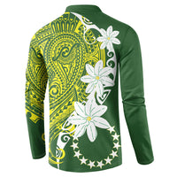 Cook Islands Maori Language Week Button Sweatshirt Tiare Maori Kuki Airani Green Pattern