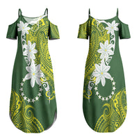 Cook Islands Maori Language Week Couples Matching Summer Maxi Dress and Hawaiian Shirt Tiare Maori Kuki Airani Green Pattern