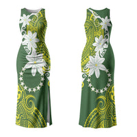 Cook Islands Maori Language Week Couples Matching Tank Maxi Dress and Hawaiian Shirt Tiare Maori Kuki Airani Green Pattern