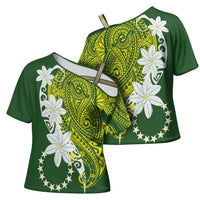 Cook Islands Maori Language Week Cross Shoulder Shirt Tiare Maori Kuki Airani Green Pattern
