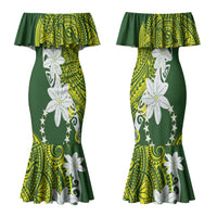 Cook Islands Maori Language Week Family Matching Mermaid Dress and Hawaiian Shirt Tiare Maori Kuki Airani Green Pattern