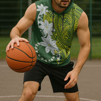 Cook Islands Maori Language Week Sleeveless Hoodie Tiare Maori Kuki Airani Green Pattern