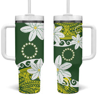 Cook Islands Maori Language Week Tumbler With Handle Tiare Maori Kuki Airani Green Pattern