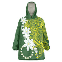 Cook Islands Maori Language Week Wearable Blanket Hoodie Tiare Maori Kuki Airani Green Pattern