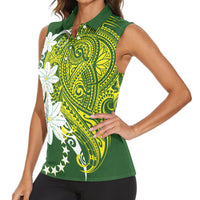 Cook Islands Maori Language Week Women Sleeveless Polo Shirt Tiare Maori Kuki Airani Green Pattern