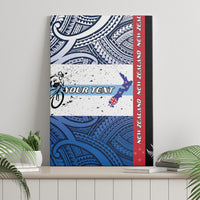Personalised Cycling New Zealand Canvas Wall Art Aotearoa Map Fern Maori Pattern