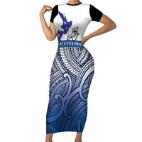 Personalised Cycling New Zealand Family Matching Short Sleeve Bodycon Dress and Hawaiian Shirt Aotearoa Map Fern Maori Pattern LT22 Mom's Dress Blue - Polynesian Pride