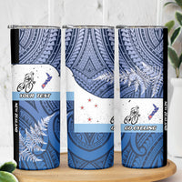 Personalised Cycling New Zealand Skinny Tumbler Aotearoa Map Fern Maori Pattern