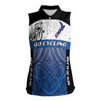 Personalised Cycling New Zealand Women Sleeveless Polo Shirt Aotearoa Map Fern Maori Pattern