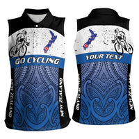 Personalised Cycling New Zealand Women Sleeveless Polo Shirt Aotearoa Map Fern Maori Pattern