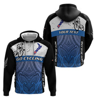 Personalised Cycling New Zealand Zip Hoodie Aotearoa Map Fern Maori Pattern