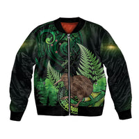 Kiwi New Zealand Personalised Bomber Jacket Aotearoa Map Silver Fern Koru Pattern